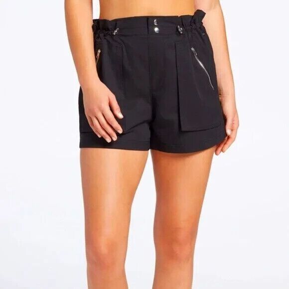CALIA Paperbag Shorts Womens Size XS Black Woven High Rise Zip Pockets Casual‎ - Picture 1 of 11
